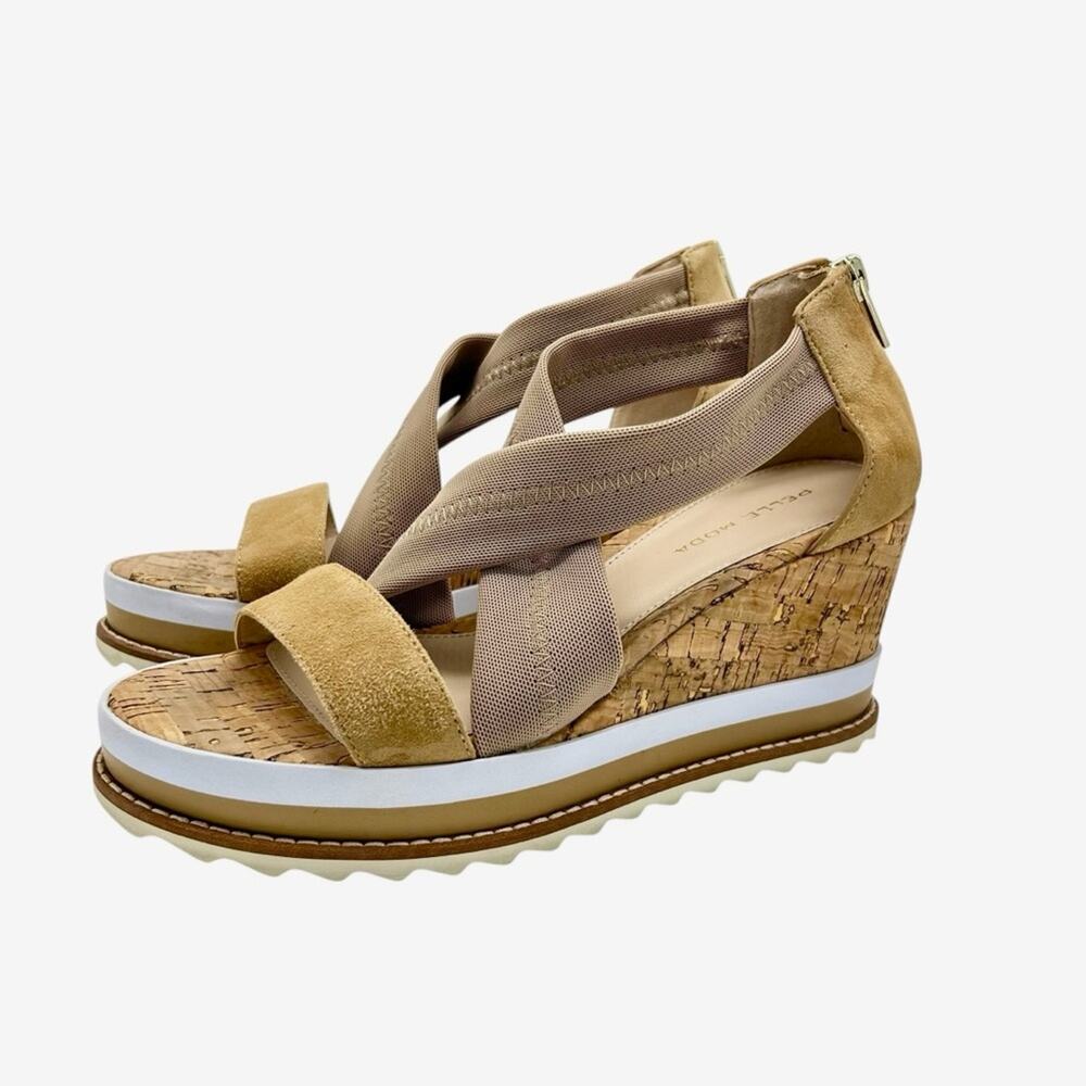 Pelle Moda Medina Wedge Sandal Size 7.5 Cork Elastic Suede Strappy Boho Chic